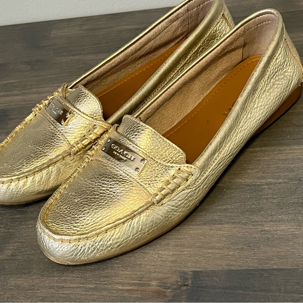 Coach Fredrica Gold Leather Loafers 7.5